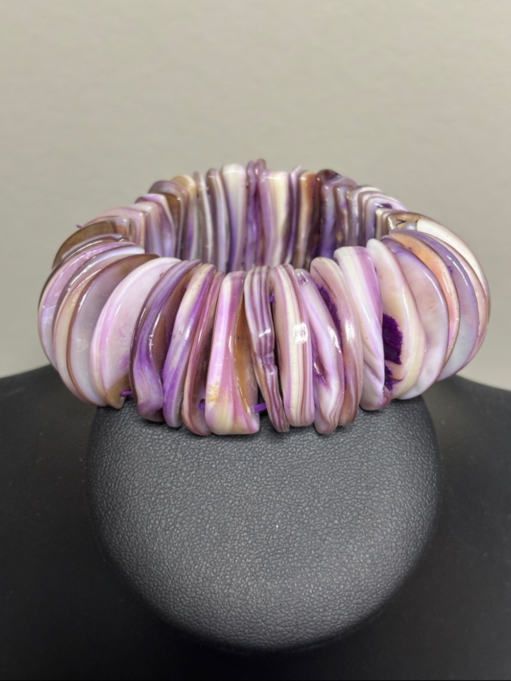 Vintage Purple MOP Mother of Pearl Shell Chunky Stretch Bracelet
